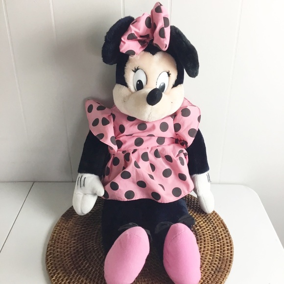 Disney Other - Vintage Applause Minnie Mouse Jumbo 25" Plush Stuffed Animal Doll Pink Black